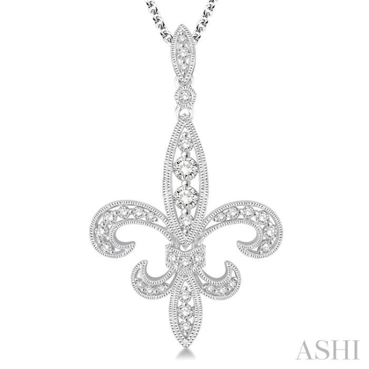 3/4 Ctw Round Cut Diamond Fleur De Lis Pendant in 14K White Gold with Chain