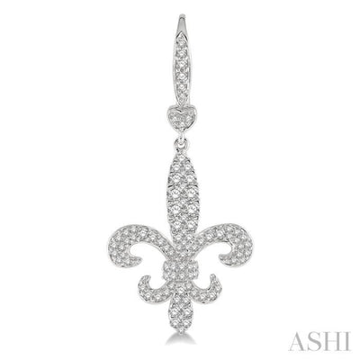 1 1/6 ctw Fleur De Lis Motif Round Cut Diamond Earring in 14K White Gold