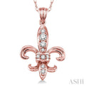 1/6 Ctw Round Cut Diamond Fleur De Lis Pendant in 14K Rose Gold with Chain