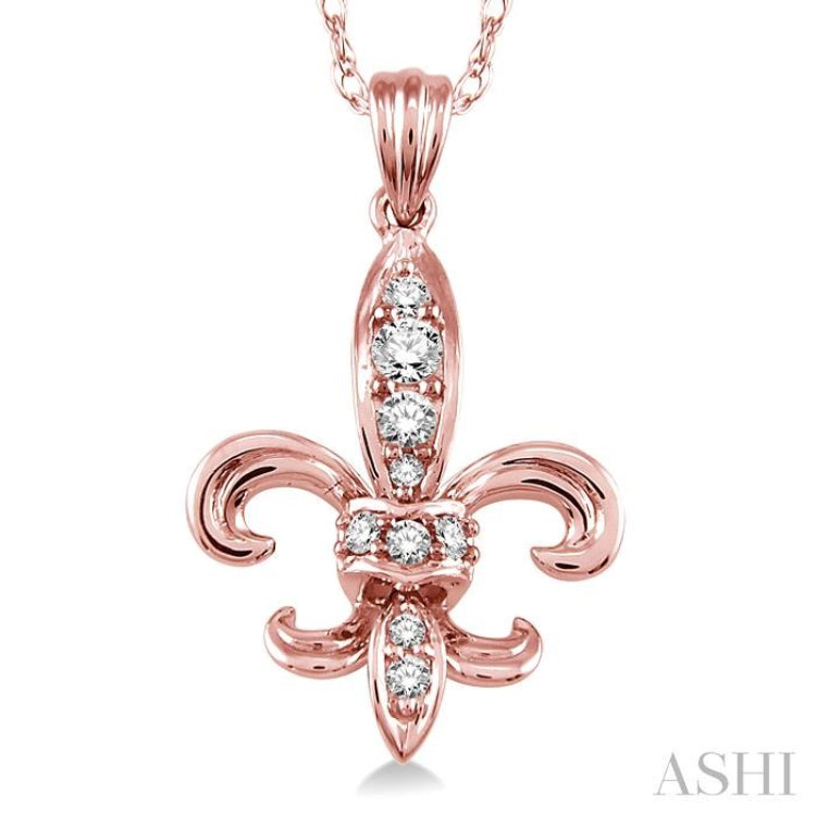 1/6 Ctw Round Cut Diamond Fleur De Lis Pendant in 14K Rose Gold with Chain