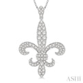 7/8 Ctw Round Cut Diamond Fleur De Lis Pendant in 14K White Gold with Chain