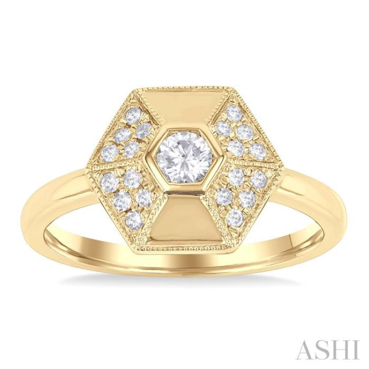 1/4 ctw Hexagon Shape Single Cut Diamond Fashion Ring in 14K Yellow Gold