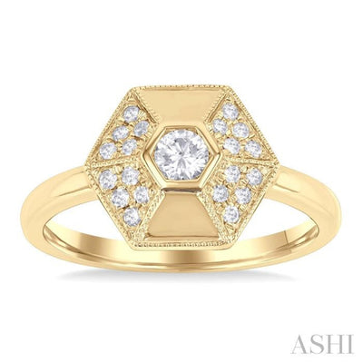 1/4 ctw Hexagon Shape Single Cut Diamond Fashion Ring in 14K Yellow Gold