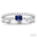 4X3MM Emerald Shape Sapphire and 1/5 ctw Single Cut Diamond Precious Split Twin Ring in 10K White Gold