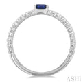 4X3MM Emerald Shape Sapphire and 1/5 ctw Single Cut Diamond Precious Split Twin Ring in 10K White Gold