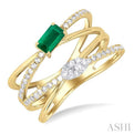 5X3MM Emerald and 1/4 ctw Single Cut Diamond Double Crisscross Lovebright Precious Ring in 10K Yellow and White Gold