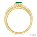 5X3MM Emerald and 1/4 ctw Single Cut Diamond Double Crisscross Lovebright Precious Ring in 10K Yellow and White Gold