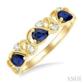 1/10 ctw Lattice Round Cut Diamond 4X3MM Pear Cut Sapphire Precious Band in 14K Yellow Gold