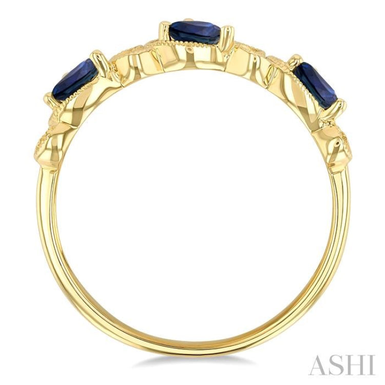 1/10 ctw Lattice Round Cut Diamond 4X3MM Pear Cut Sapphire Precious Band in 14K Yellow Gold