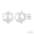1/6 ctw Petite 5.50 MM Cultured Pearl and Round Cut Diamond Fashion Stud Earring in 10K White Gold