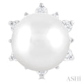 1/6 ctw Petite 5.50 MM Cultured Pearl and Round Cut Diamond Fashion Stud Earring in 10K White Gold