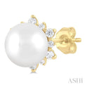 1/6 ctw Petite 5.50  MM Cultured Pearl and Round Cut Diamond Fashion Stud Earring in 10K Yellow Gold
