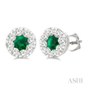 1/2 ctw Lovebright 3.3MM Emerald and Round Cut Diamond Precious Stud Earring in 14K White Gold