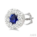 1/2 ctw Lovebright 3.3MM Sapphire and Round Cut Diamond Precious Stud Earring in 14K White Gold