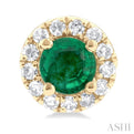 1/10 ctw Round Cut Diamond and 3.25MM Round Cut Emerald Halo Precious Stud Earrings in 14K Yellow Gold