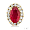 1/8 ctw Round Cut Diamond and 5X3MM Oval Shape Ruby Halo Precious Stud Earrings in 14K Yellow Gold
