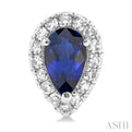 1/8 ctw Round Cut Diamond and 5X3MM Pear Cut Sapphire Halo Precious Stud Earrings in 14K White Gold