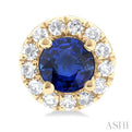 1/10 ctw Round Cut Diamond and 3.25MM Round Cut Sapphire Halo Precious Stud Earrings in 14K Yellow Gold