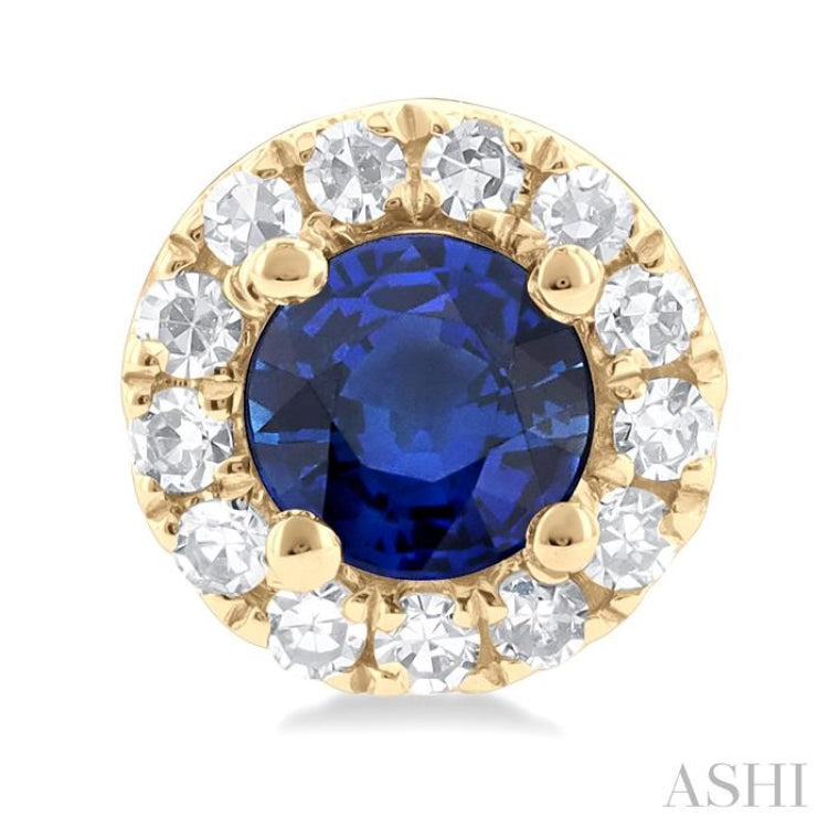 1/10 ctw Round Cut Diamond and 3.25MM Round Cut Sapphire Halo Precious Stud Earrings in 14K Yellow Gold