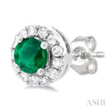 1/10 ctw Round Cut Diamond and 3.25MM Round Cut Emerald Halo Precious Stud Earrings in 10K White Gold