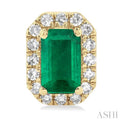 1/8 ctw Round Cut Diamond and 5X3MM Octagonal Shape Emerald Halo Precious Stud Earrings in 10K Yellow Gold