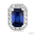 1/8 ctw Round Cut Diamond and 5X3MM Octagonal Shape Sapphire Halo Precious Stud Earrings in 10K White Gold