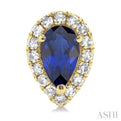 1/8 ctw Round Cut Diamond and 5X3MM Pear Cut Sapphire Halo Precious Stud Earrings in 10K Yellow Gold