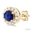 1/10 ctw Round Cut Diamond and 3.25MM Round Cut Sapphire Halo Precious Stud Earrings in 10K Yellow Gold