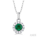 1/20 ctw Round Cut Diamond and 3.25MM Round Cut Emerald Halo Precious Pendant with Chain in 10K White Gold