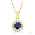 1/20 ctw Round Cut Diamond and 3.25MM Round Cut Sapphire Halo Precious Pendant with Chain in 10K Yellow Gold