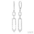 1 1/5 ctw Paper Clip Baguette and Single Cut Diamond Long Fashion Earrings in 14K White Gold