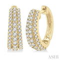 1/2 Ctw Triple Row Round Cut Diamond Huggie Earrings in 14K Yellow Gold