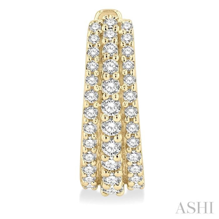 1/2 Ctw Triple Row Round Cut Diamond Huggie Earrings in 14K Yellow Gold