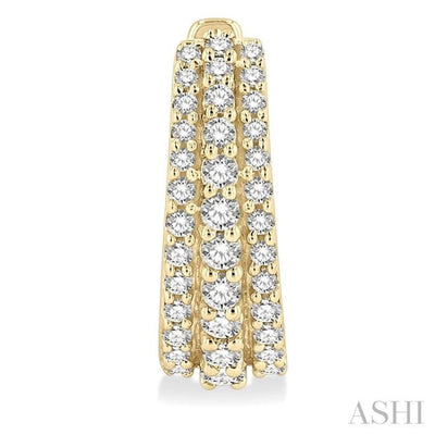 1/2 Ctw Triple Row Round Cut Diamond Huggie Earrings in 14K Yellow Gold