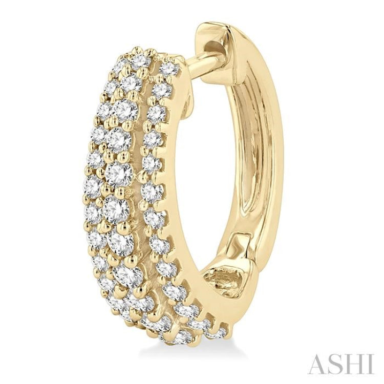 1/2 Ctw Triple Row Round Cut Diamond Huggie Earrings in 14K Yellow Gold