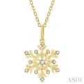 1/10 ctw Petite Snowflake Round Cut Diamond Fashion Pendant With Chain in 10K Yellow Gold