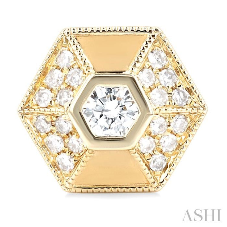 3/8 ctw Hexagon Shape Single Cut Diamond Fashion Stud Earrings in 14K Yellow Gold