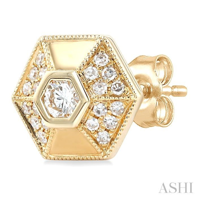 3/8 ctw Hexagon Shape Single Cut Diamond Fashion Stud Earrings in 14K Yellow Gold