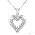 1/10 ctw Petite Twin Heart Round Cut Diamond Fashion Pendant With Chain in 10K White Gold
