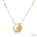 1/4 ctw Petite Hexagon Single Cut Diamond Halo Fashion Necklace in 14K Yellow Gold