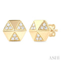 1/5 ctw Petite Hexagonal Shape Round Cut Diamond Fashion Stud Earrings in 14K Yellow Gold