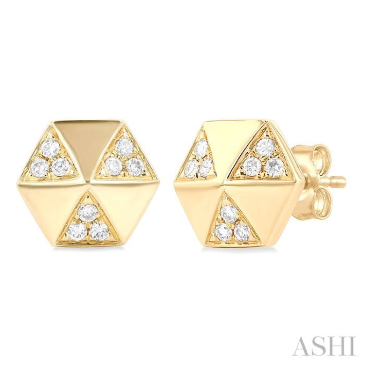 1/5 ctw Petite Hexagonal Shape Round Cut Diamond Fashion Stud Earrings in 14K Yellow Gold