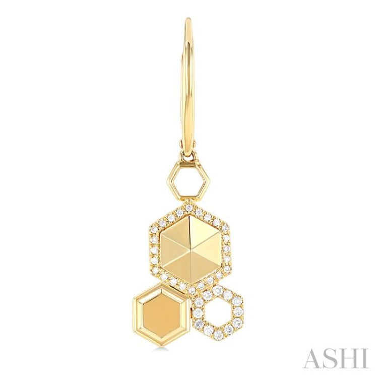 1/4 ctw Hexagon Motif Single Cut Diamond Fashion Hanging Earrings in 14K Yellow Gold
