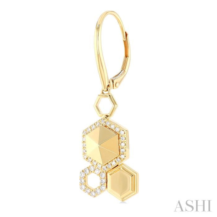 1/4 ctw Hexagon Motif Single Cut Diamond Fashion Hanging Earrings in 14K Yellow Gold
