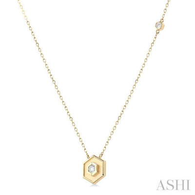 1/5 ctw Petite Double Hexagon Round Cut Diamond Fashion Necklace in 14K Yellow Gold