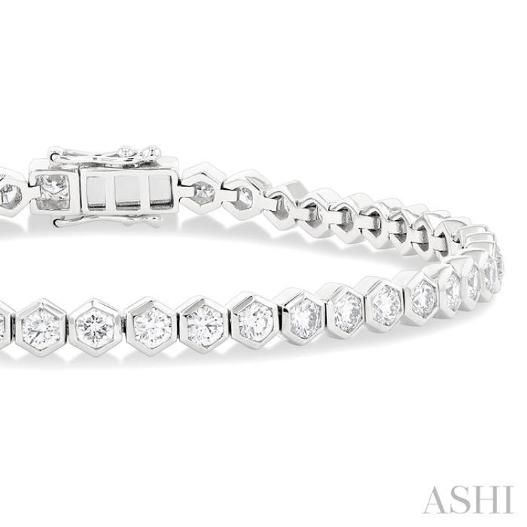 4 ctw Hexagon Motif Bezel Set Round Cut Diamond Tennis Bracelet in 14K White Gold