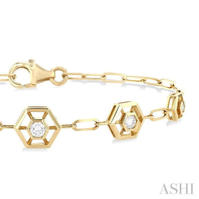 1/3 ctw Lattice Hexagon Round Cut Diamond Fashion Link Bracelet in 14K Yellow Gold