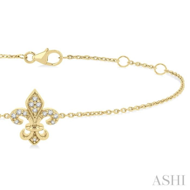 1/20 ctw Petite Fleur De Lis Round Cut Diamond Fashion Bracelet in 10K Yellow Gold