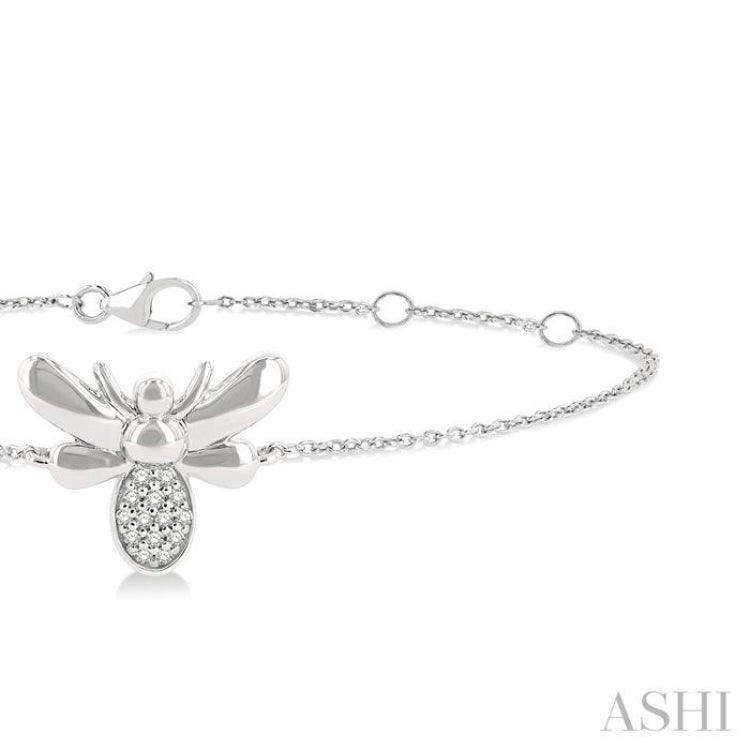 1/20 ctw Petite Bumble Bee Round Cut Diamond Fashion Bracelet in 10K White Gold