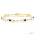 1/10 ctw Oval Cut 4X3MM Sapphire and Round Cut Diamond Precious Bracelet in 10K Yellow Gold